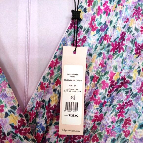 BCBGeneration 3/4 Sleeve, Faux Wrap, High Low Dress in Pink Floral, Sz 14, NWT - Picture 5 of 10